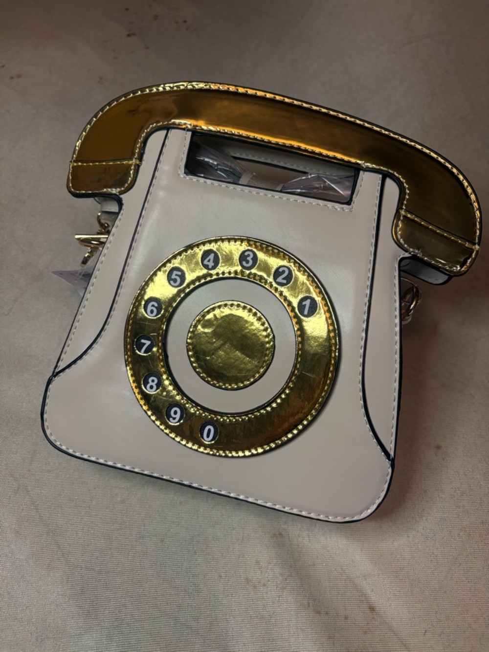 Novelty Cream Crossbody Phone Bag with Gold Accents - Picture 4 of 13